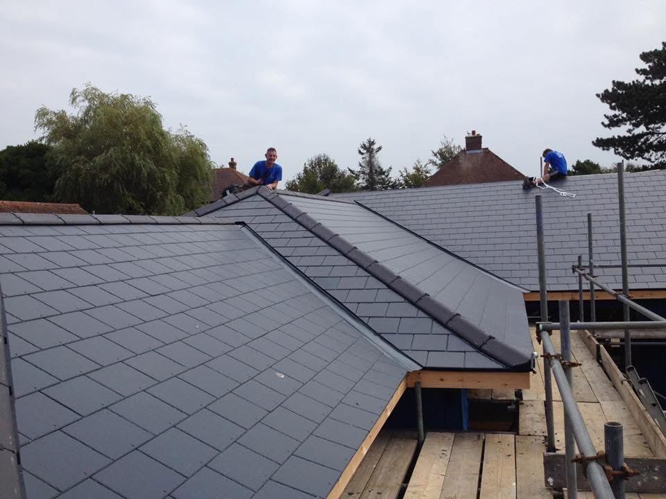 New slate roof installation